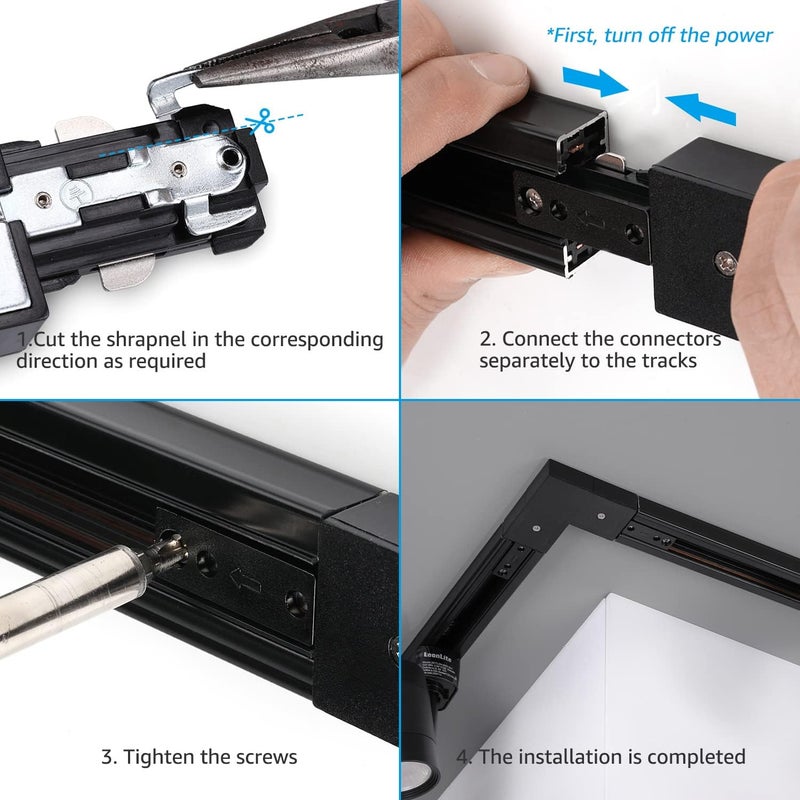 LEONLITE H Track L Connector, H Type Single Circuit 3-Wire-1 Track Lighting Kit, UL Listed, Flame Retardant Material, for H Track System, Black - Image 3